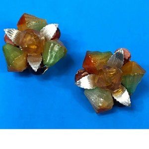 70s Vintage Cluster Clip On Earrings